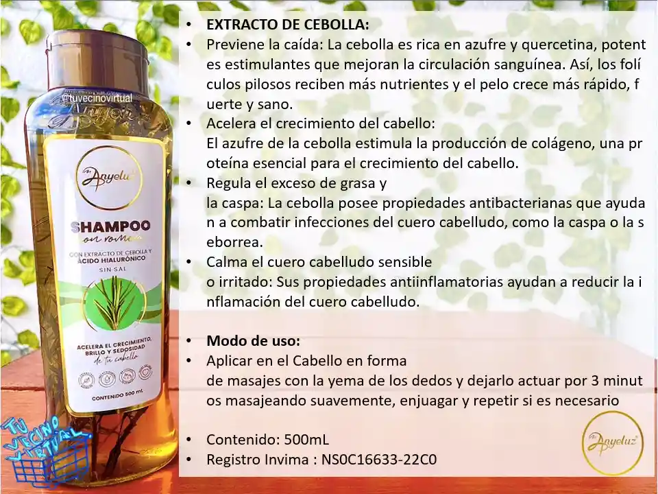  ANYELUZ Shampoo De Cebolla + Shampoo Romero + Acondicionador De Cebolla 