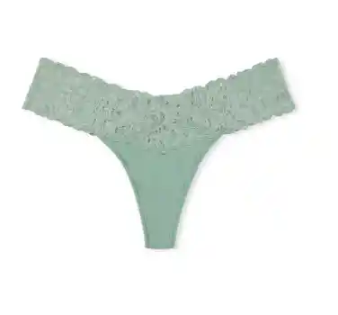 Panty Lace Waist Cotton Thong Talla S - Seasalt Green - Victorias Secret