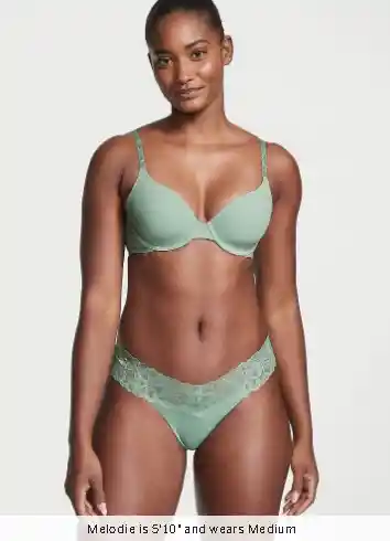 Panty Lace Waist Cotton Thong Talla S - Seasalt Green - Victorias Secret