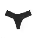 Panty Lace Waist Cotton Thong Talla S - Black Cosmic - Victorias Secret