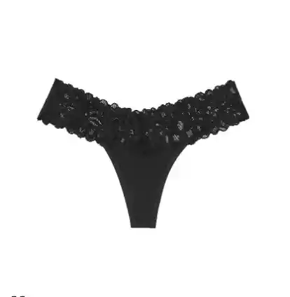 Panty Lace Waist Cotton Thong Talla S - Black Cosmic - Victorias Secret