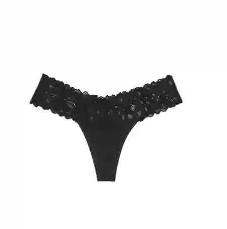 Panty Lace Waist Cotton Thong Talla S - Black - Victorias Secret