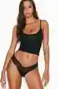 Panty Lace Waist Cotton Thong Talla S - Black - Victorias Secret