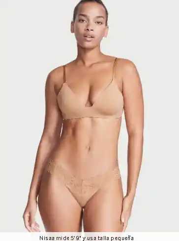 Panty Lace Waist Cotton Thong Talla S - Champagne - Victorias Secret