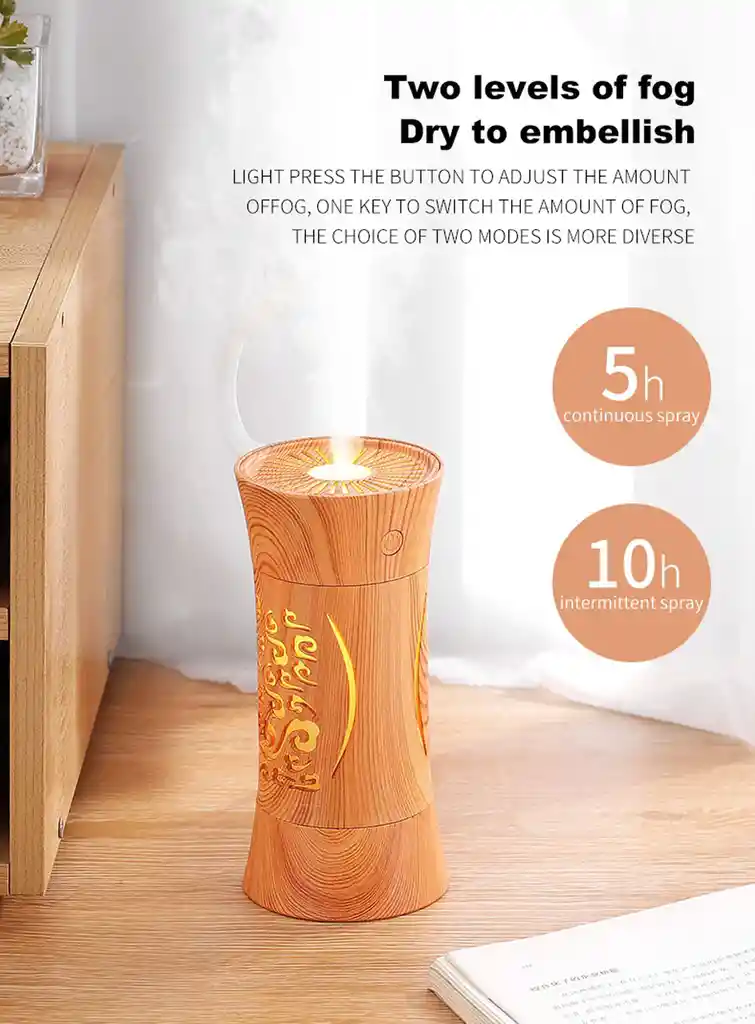 Difusor Tipo Madera - Humidificador Con Luz De Color Cafe