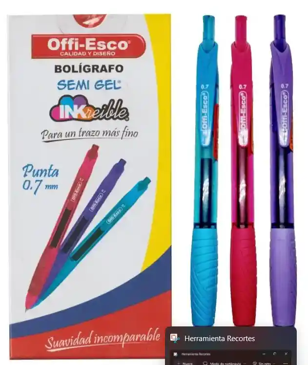 Caja Esfero Offiesco Punta Fina 0.7 Semi Gel Retractil X12 Colores Surtidos