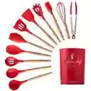 Set De Utensilios De Cocina En Silicona Madera Por 12 Piezas Rojo