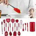 Set De Utensilios De Cocina En Silicona Madera Por 12 Piezas Rojo