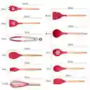 Set De Utensilios De Cocina En Silicona Madera Por 12 Piezas Rojo