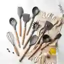 Set De Utensilios De Cocina En Silicona Madera Por 12 Piezas Gris