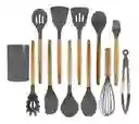 Set De Utensilios De Cocina En Silicona Madera Por 12 Piezas Gris