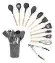 Set De Utensilios De Cocina En Silicona Madera Por 12 Piezas Gris