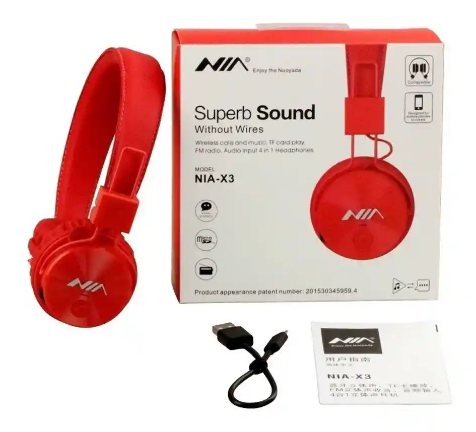 Audifono Bluetooth Nia Original X3 Micro, Sd Radio, Llamadas Rojos