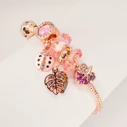 Pulsera Rosa Con Charms Naturaleza - Acero