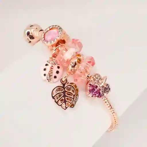 Pulsera Rosa Con Charms Naturaleza - Acero