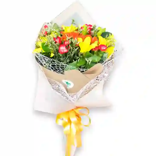 Hermoso Ramillete Colorido En Lirios Y Gerberas