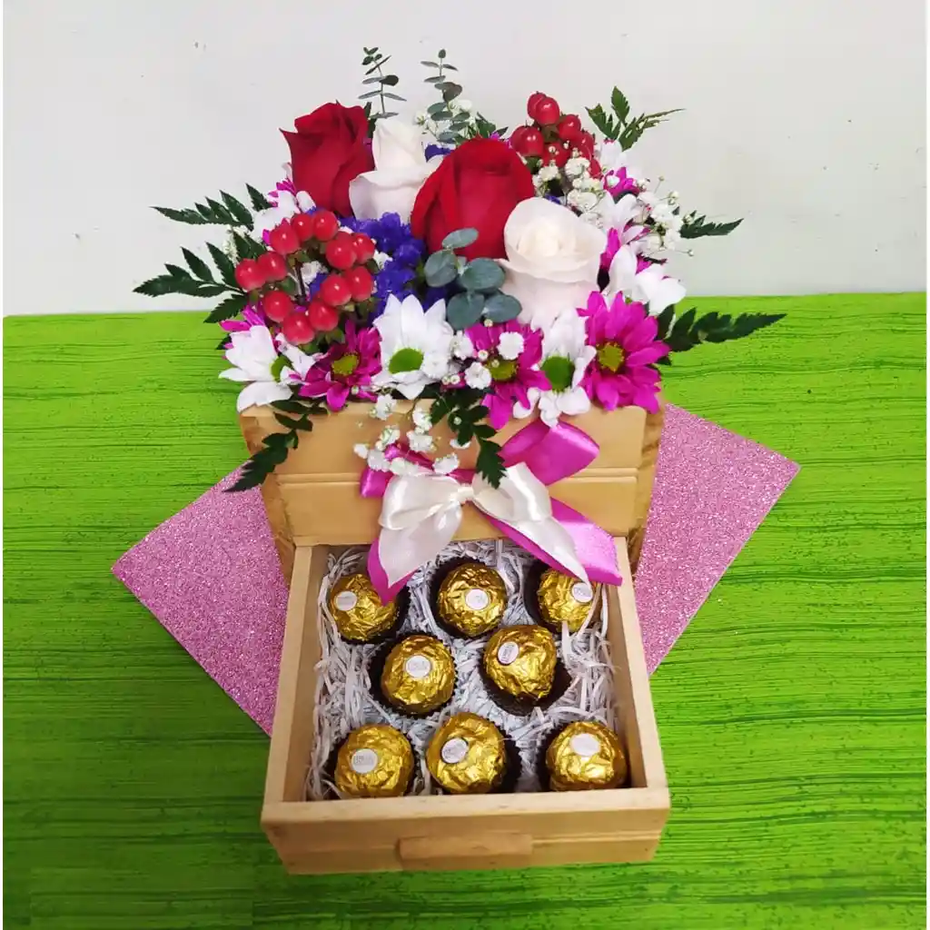 Caja Sorpresa De Flores Tropicales Y Chocolates