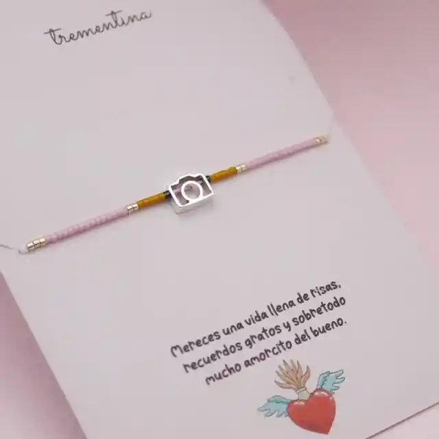 Pulsera Mostacilla Cámara En Plata