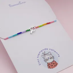 Pulsera Mostacilla Corazón Flechado En Plata