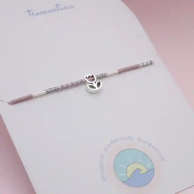 Pulsera Mostacilla Tulipán En Plata