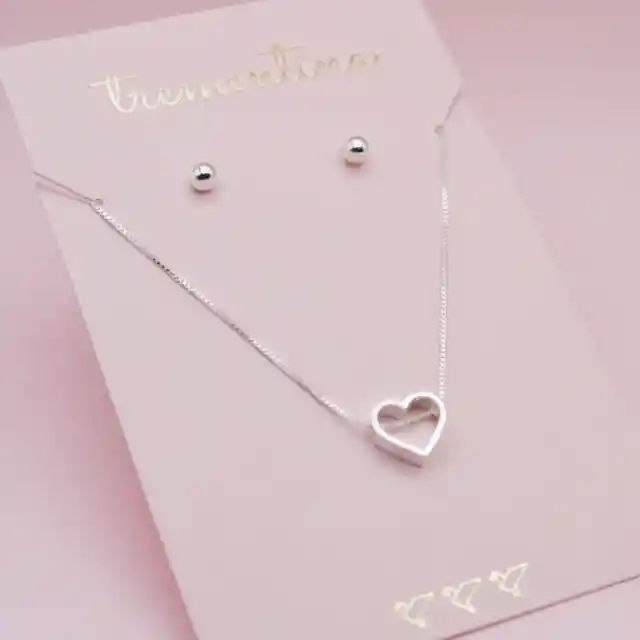 Set En Plata Corazón Silueta