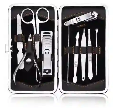Set De Manicura Manicure X10 Piezas En Acero, Estuche Viajero