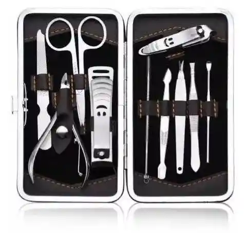 Set De Manicura Manicure X10 Piezas En Acero, Estuche Viajero