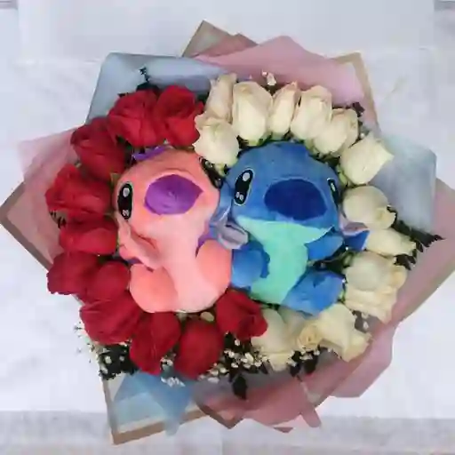 Bouquet De Rosas Y Pareja De Peluches