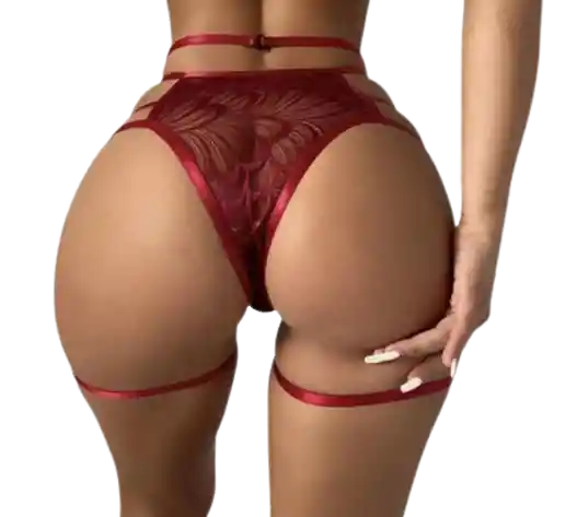 Talla Xl - Panty Encaje Vino Tinto Con Liguero