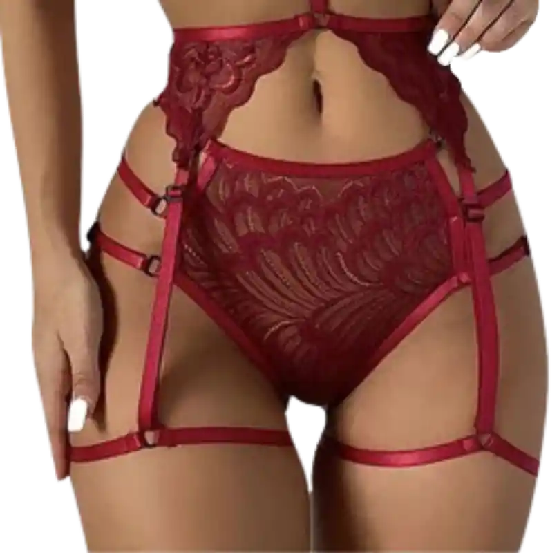 Talla Xl - Panty Encaje Vino Tinto Con Liguero