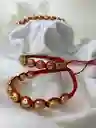 Pulsera Tejida Roja Bolitas En Oro Laminado