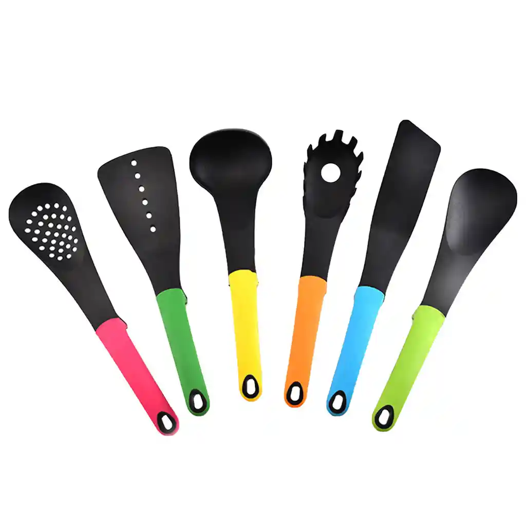 Set Utensilios Cucharones De Cocina Nylon 6 Piezas Con Base