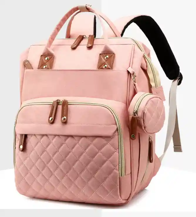 Pañalera Cambiador Cuna Plegable Bolso Para Bebe Salmón