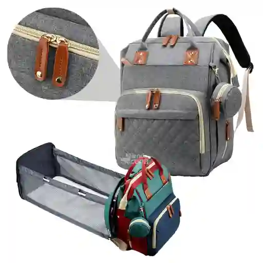 Pañalera Cambiador Cuna Plegable Bolso Para Bebe Gris