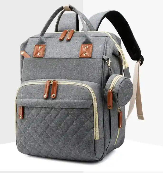 Pañalera Cambiador Cuna Plegable Bolso Para Bebe Gris