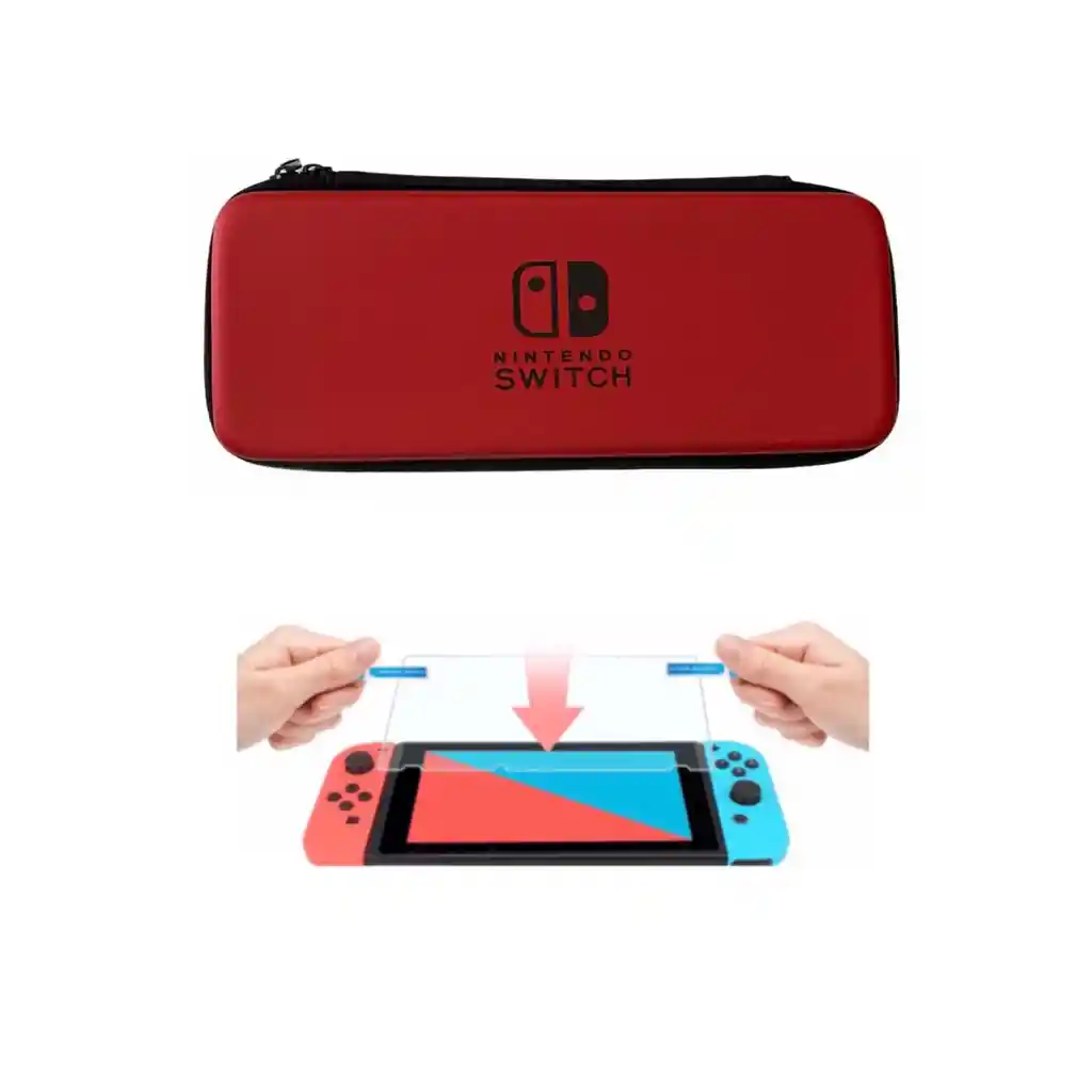 Estuche De Viaje Rígido Rojo + Vidrio Templado Para Nintendo Switch