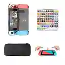 Acrilico Protector + 2 Grips + Vidrio Templado + Estuche Negro Compatible Con Switch.