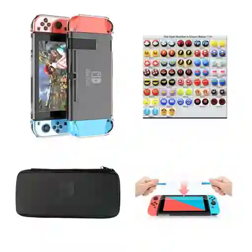 Acrilico Protector + 2 Grips + Vidrio Templado + Estuche Negro Compatible Con Switch.