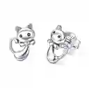 Aretes Para Mujer Gato Corbatín Fabricados En Plata 925