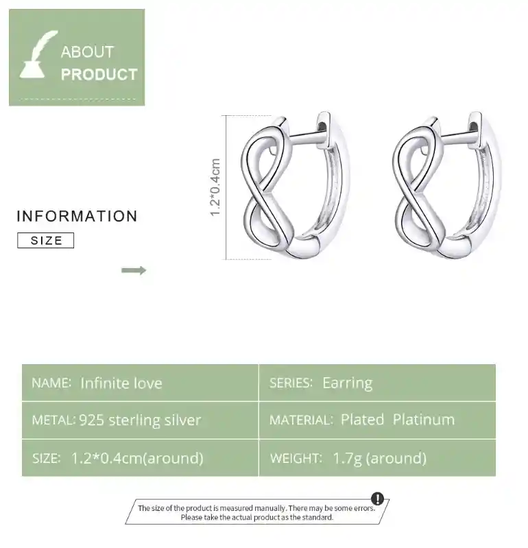 Aretes Candongas Infinito Para Mujer Fabricados En Plata 925