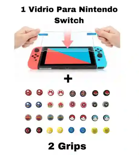 Vidrio Protector + 2 Grips Para Nintendo Switch