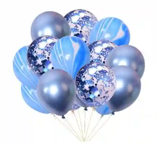 Bouquet Globos Bombas Agata X12 Azul Con Confeti, Metalizados