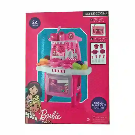 Set De 24 Pc Cocina Barbie Con Luz Y Sonido Incluye Accesorios