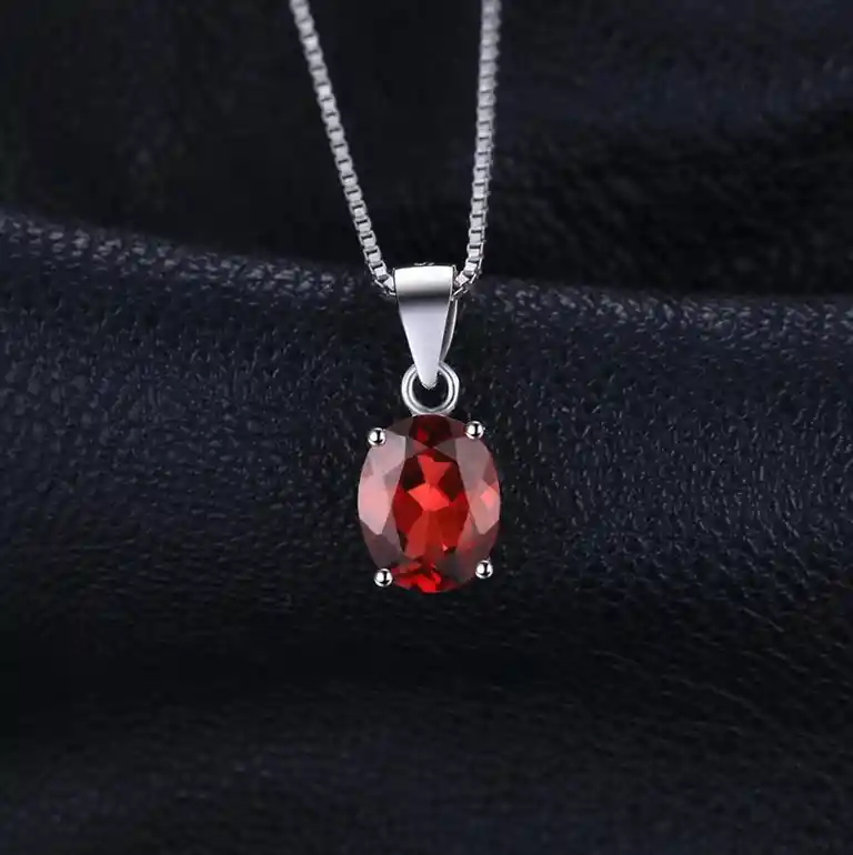 Collar Rojo Para Mujer Piedra Granate Natural En Plata 92