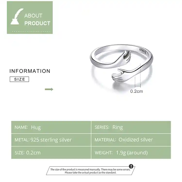 Anillo Para Mujer Ajustable Abrazo Fabricado En Plata 925