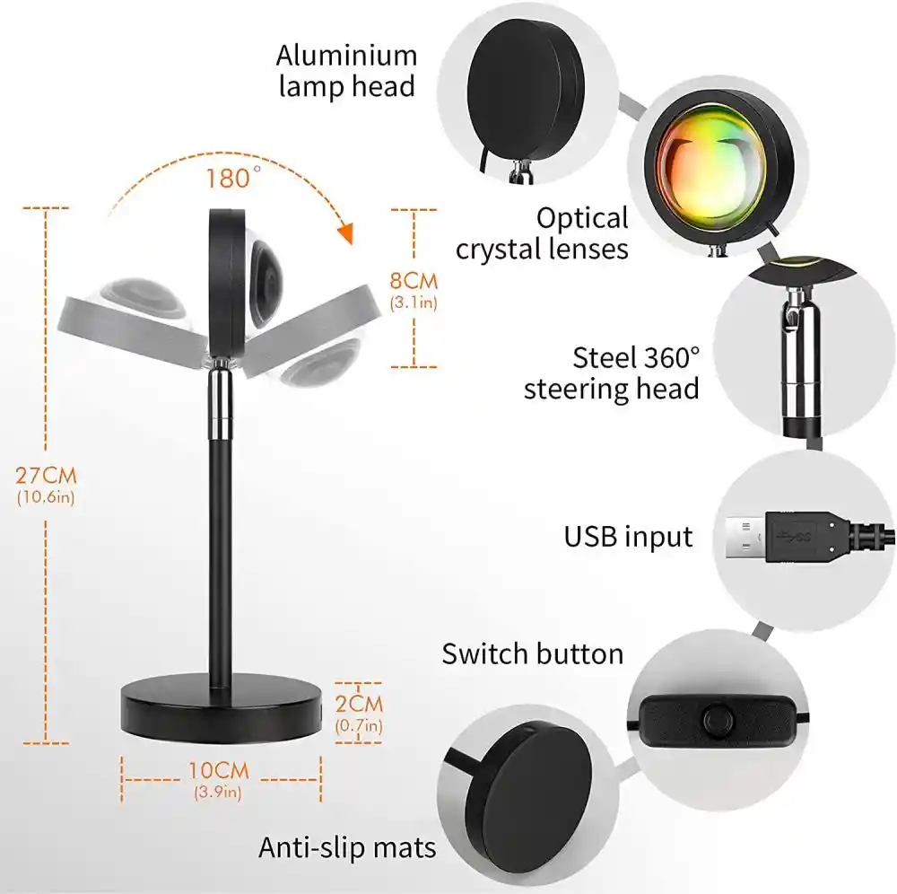 Lampara De Luz Led Sol Atardecer Tiktok 180° Rgb 16 Colores