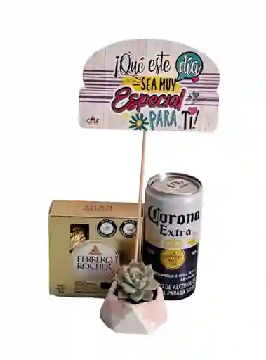 Combo Suculenta + Ferrero Rocher X 4 + Cerveza Corona Extra + Pin