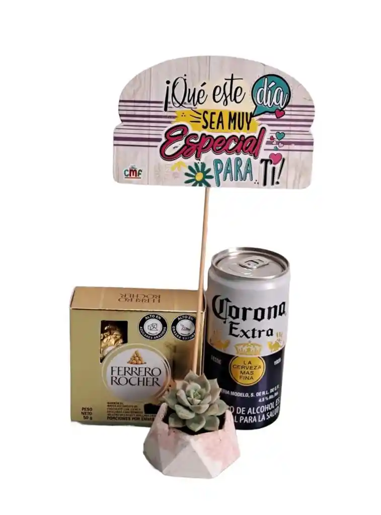 Combo Suculenta + Ferrero Rocher X 4 + Cerveza Corona Extra + Pin
