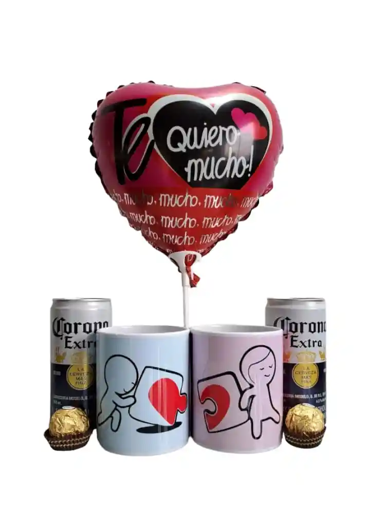 Combo Amor: Mugs + Cervezas Corona Extra + Ferrero Rocher + Globo Metalizado