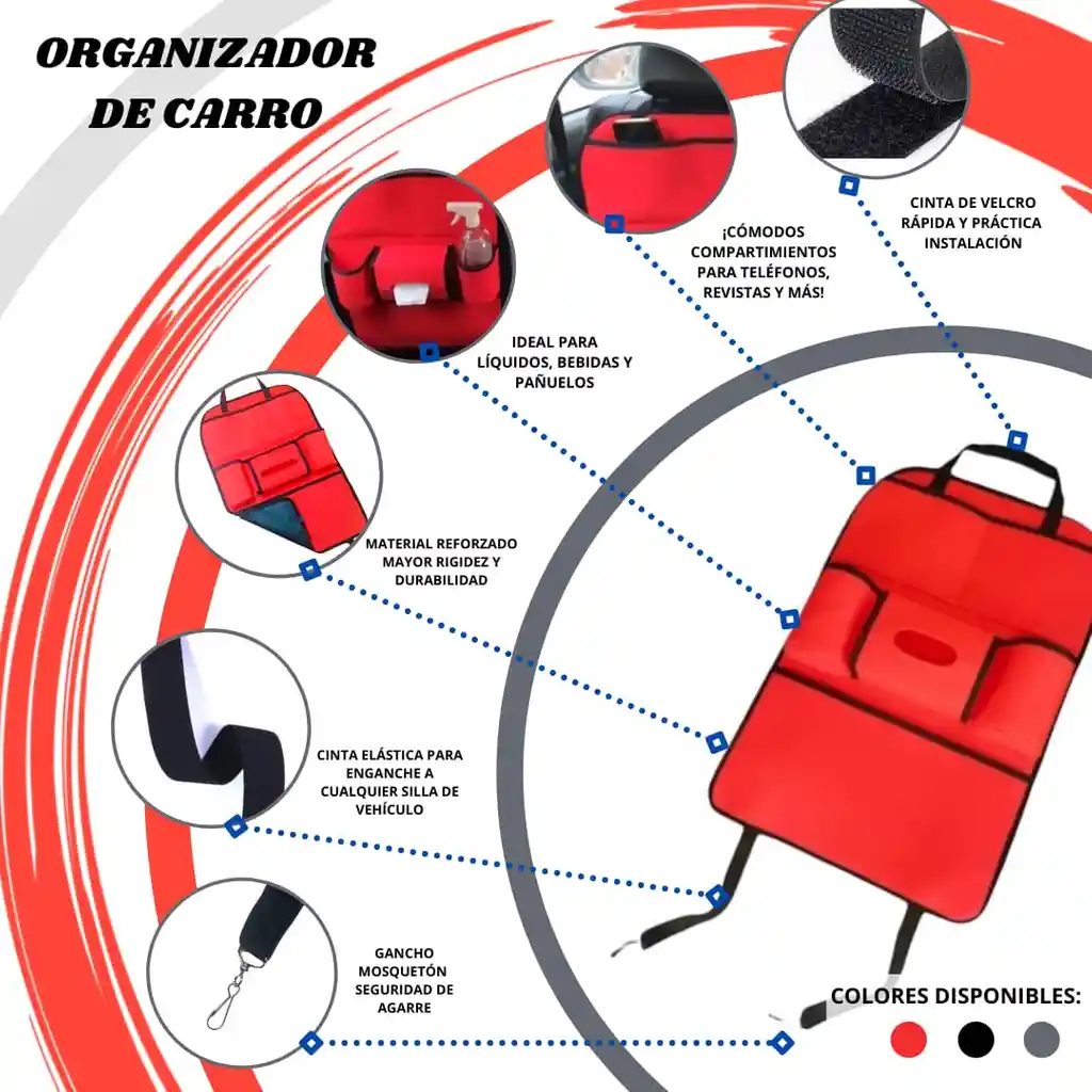 Organizador Espaldar De Sillas Gris Para Auto Y Camioneta
